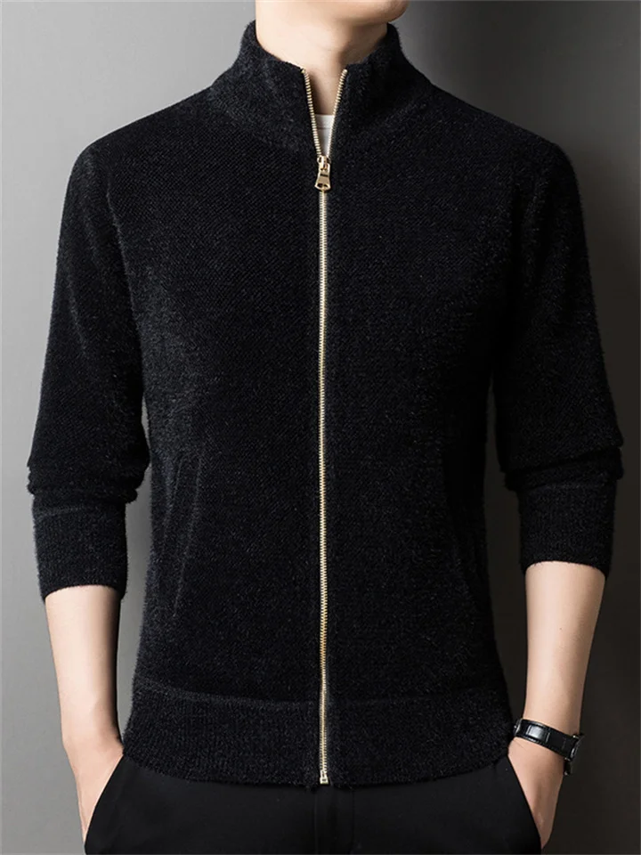 Men's Autumn and Winter Knitted Cardigan Casual Stand Up Collar Sweater Jacket Zipper Sweater-JRSEE