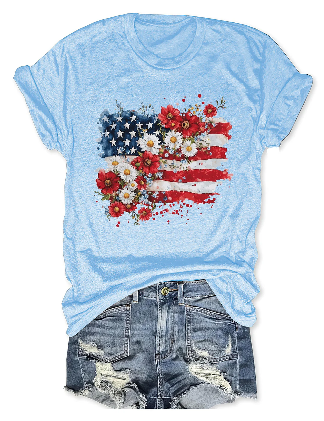 Floral American Flag T-shirt