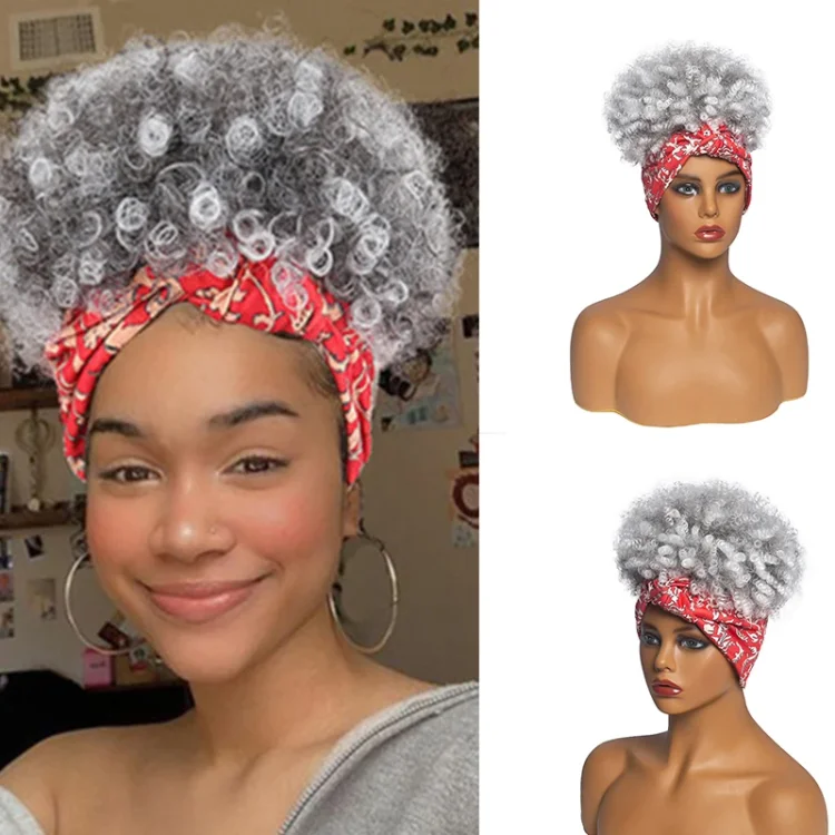 Hot Sexy Kinky Silver Grey Curly Wig with Red Headband-elleschic