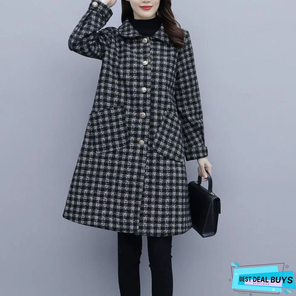 Long Small Fragrant Plaid Coat In Woolen Coat