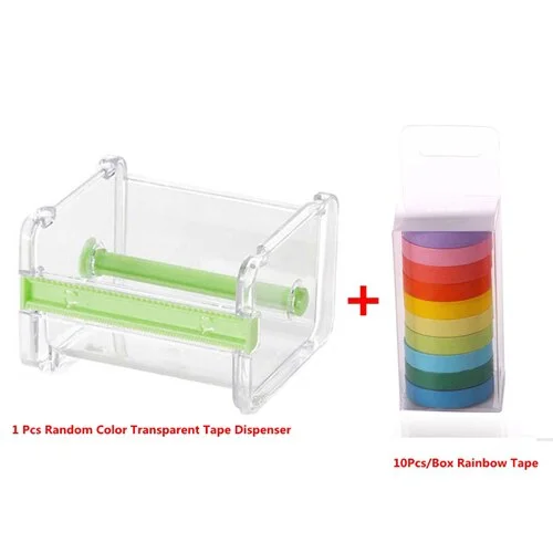 10+1Pcs Rainbow Washi Tape Dispenser Set Decoration Scrapbooking Diary Adhesive Masking Tape Stationery School Supplies