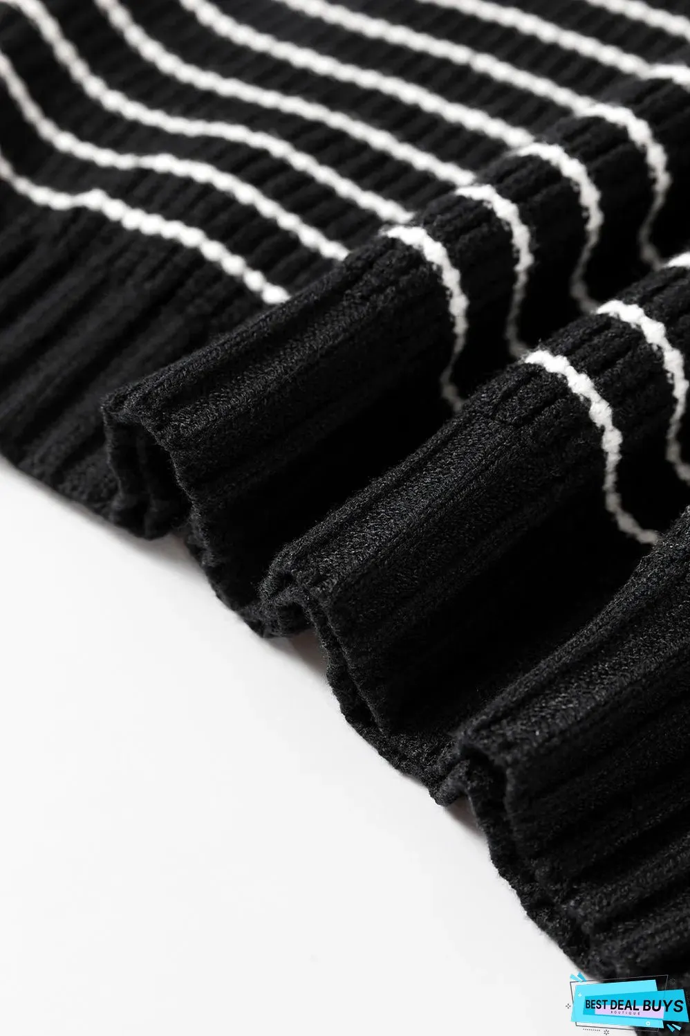 Black Stripe Turn-down V Neck Sweater Tank Top