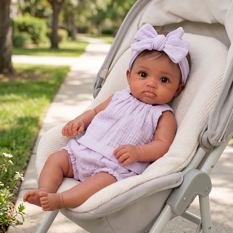 [Pre-Order] Babeside Mika 12"/16" African American Silicone Baby Girl Doll in Lavender Romper &ndash; Lifelike Gift for Girls