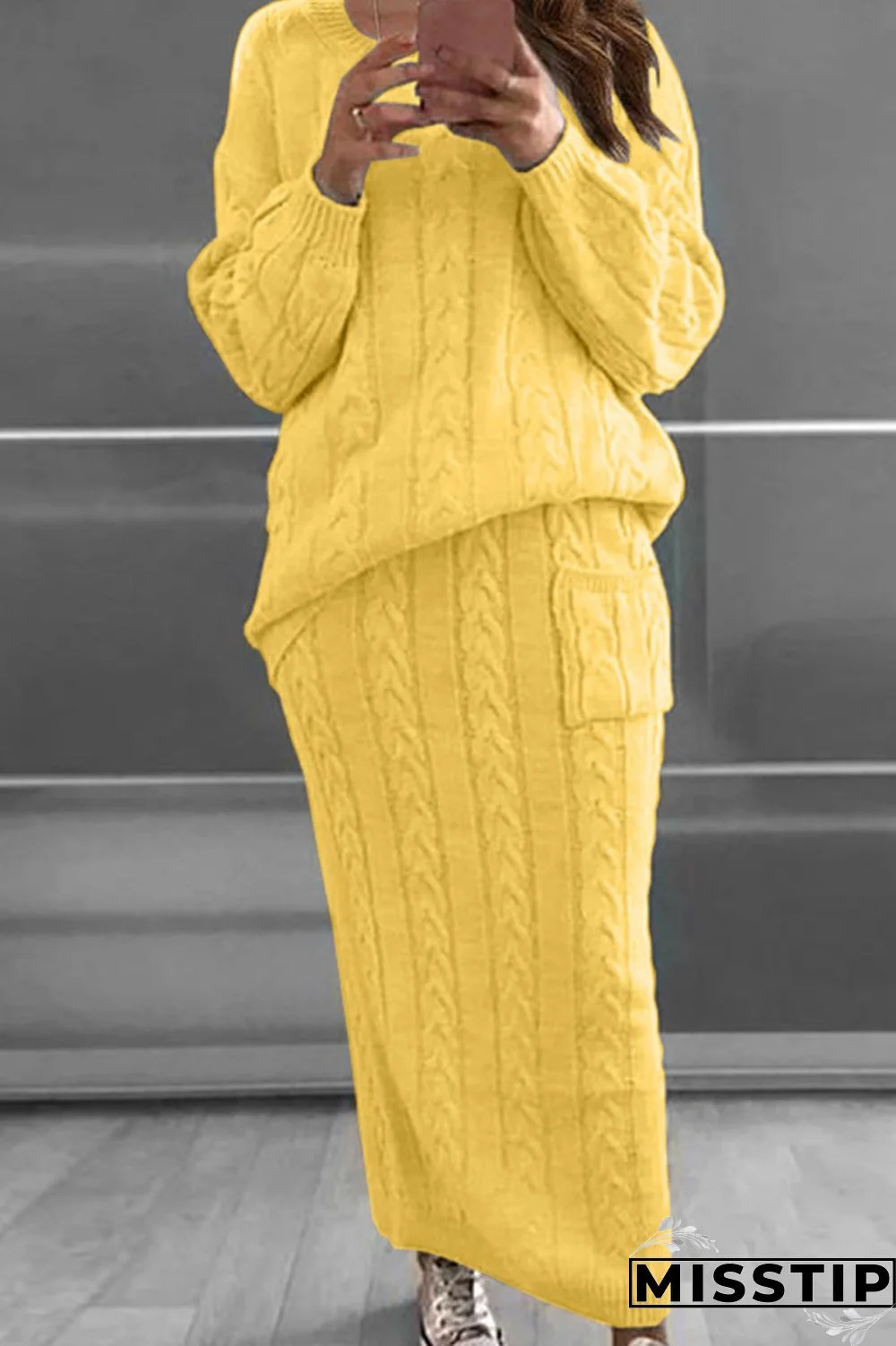 Apricot Fashion Casual Solid Patchwork O Neck Long Sleeve Two Pieces