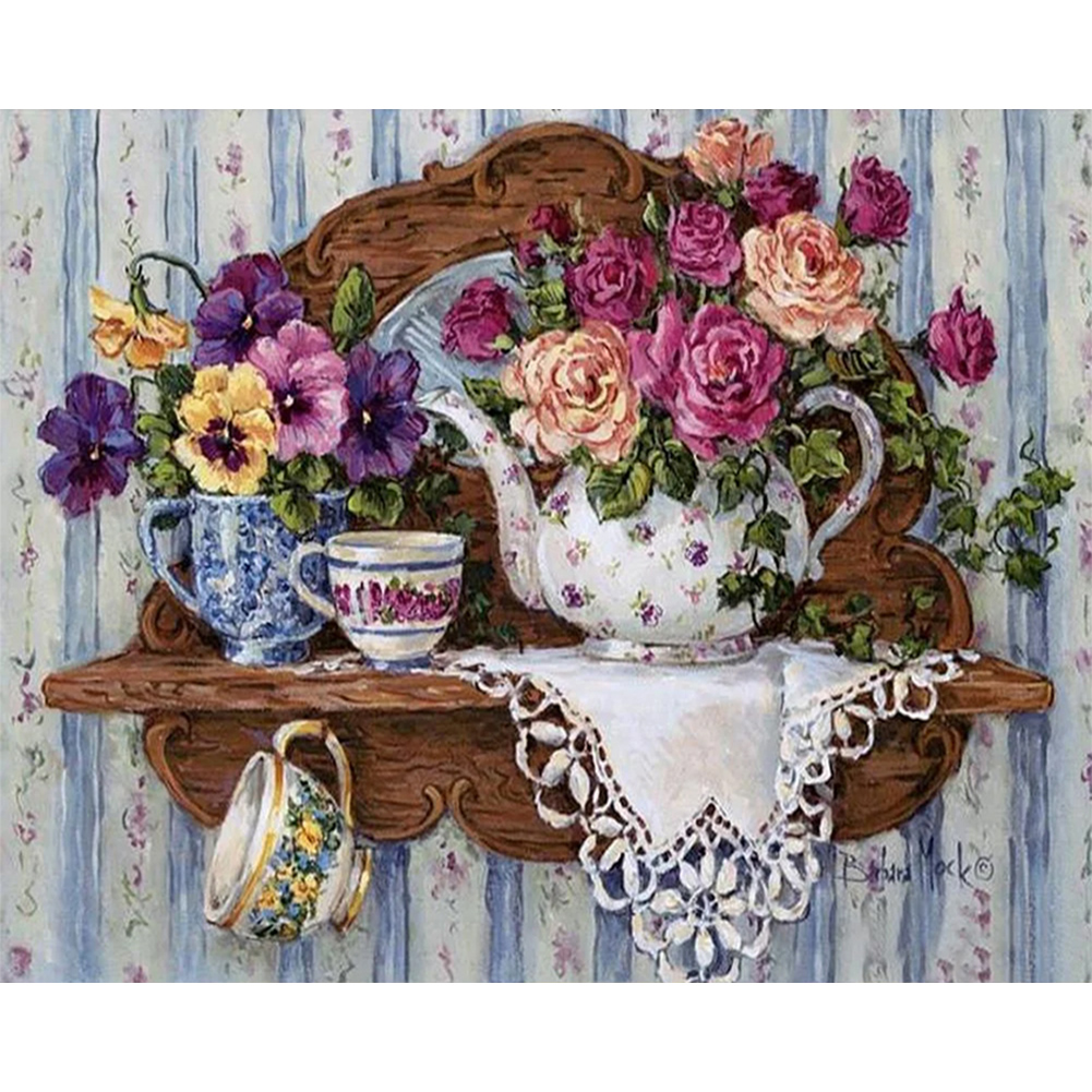 Teapot Cup Flower - Painting By Numbers - 50*40CM gbfke