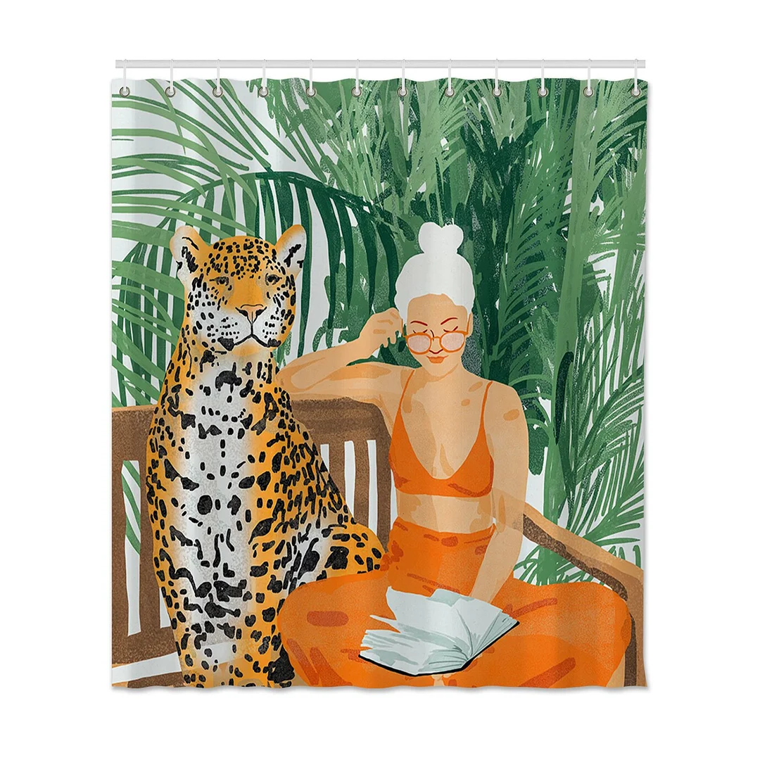 Leaves Swim Printed Shower Curtain Creative Waterproof Bath Shower Curtain Polyester Fabric Bathroom Shower Curtain With Hooks