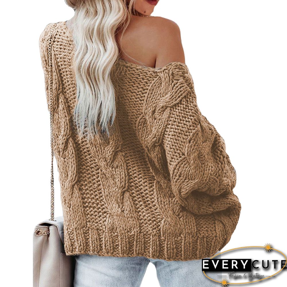 Khaki Oversize Pullover Knit Sweater