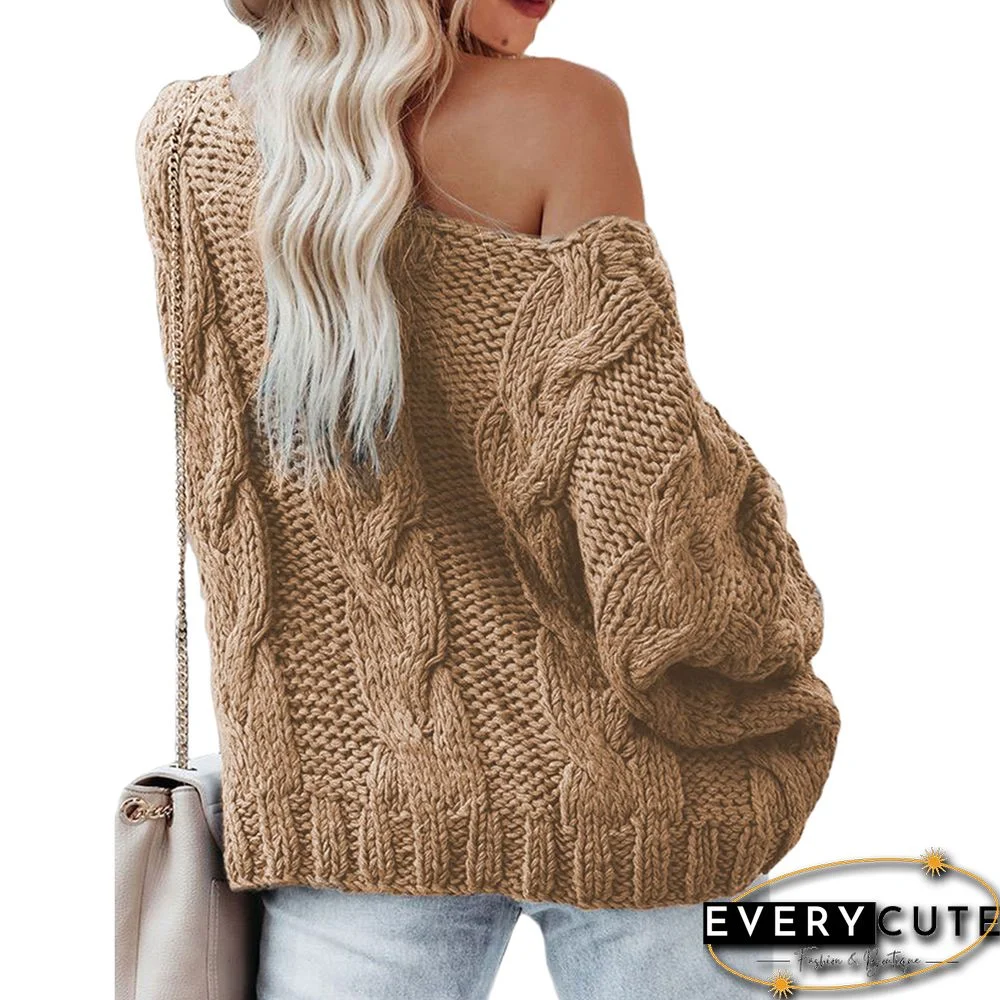 Khaki Oversize Pullover Knit Sweater