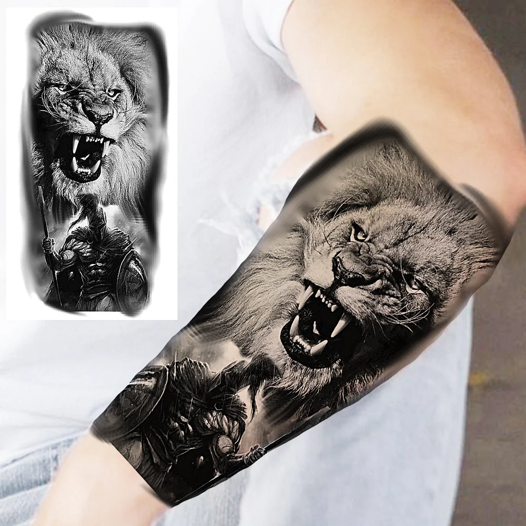 Praying Lion Cross Temporary Tattoos For Men Women Clown Wolf Tiger Flower Compass Fake Tattoo Sticker Forearm Waterproof Tatoos