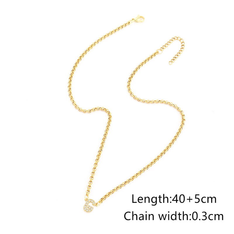 Minimalist Classic Style Letter 201 Stainless Steel Copper Zircon Women’s Pendant Necklace Men Pendant Necklaces