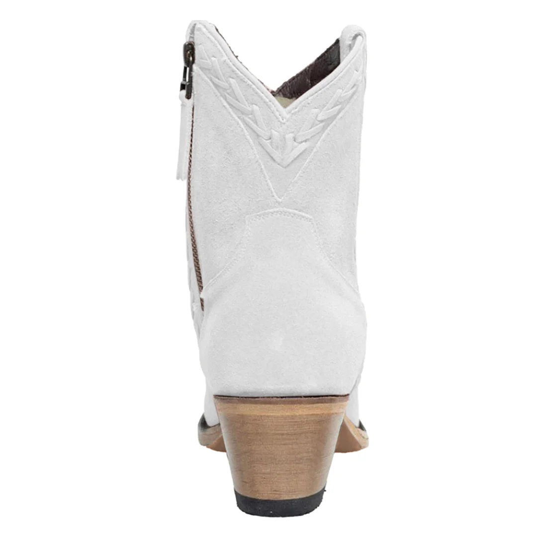 White Faux Suede Round Toe Side-Zip Pull-On Ankle Boots for Women