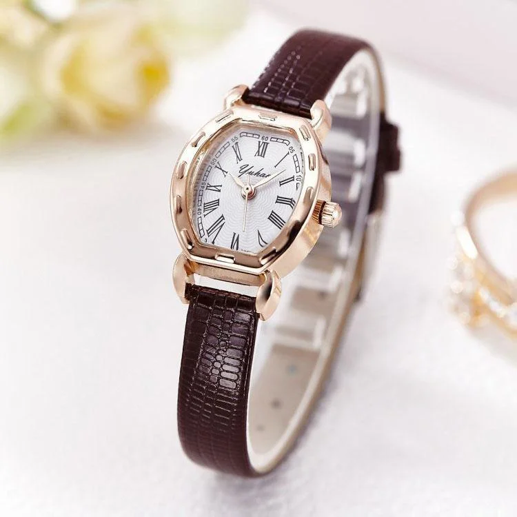 Ceas de mana pentru femei, cu curea din piele si carcasa din otel inoxidabil, un ceas analog cu Quartz