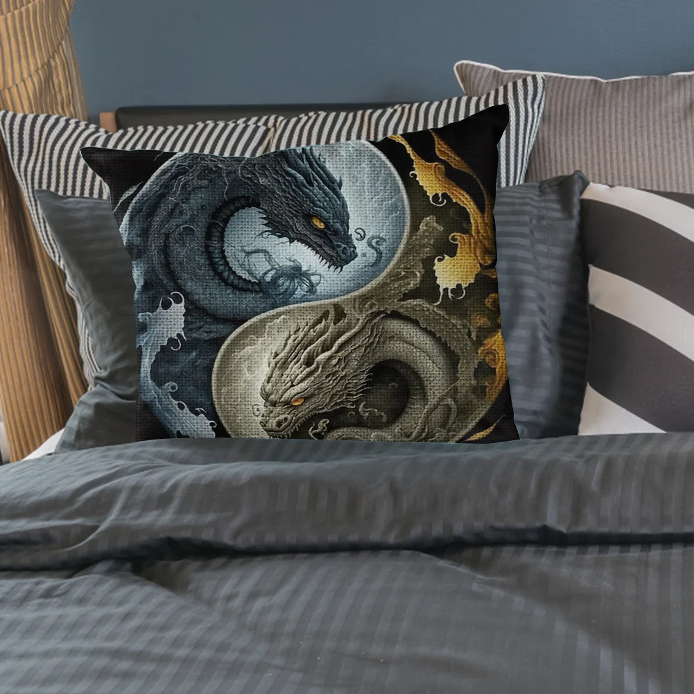 11CT Stamped Cross Stitch Pillow Cover with Zip Dragon(Canvas|45*45cm)