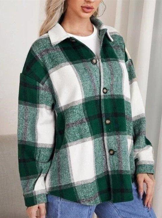  thdmladies Casual Plaid Button Down Long Sleeve Shirt Fall Jacket  thedmladies