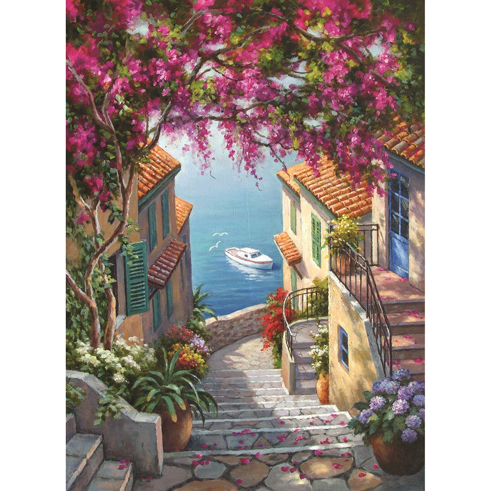 Coastal Town Path 30*40cm(canvas) full round drill diamond painting