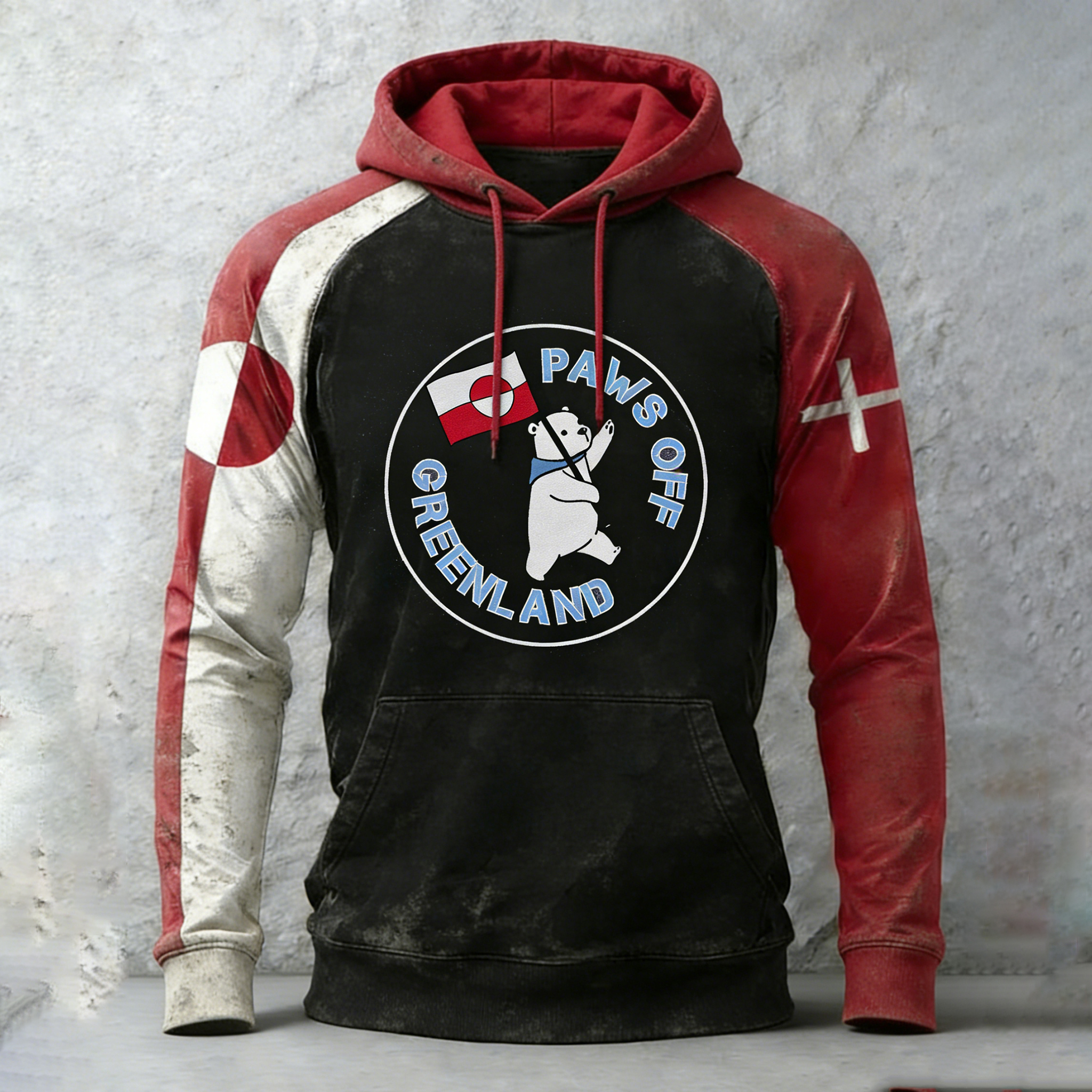 Paws Off Greenland Color Block Print Hoodie artswardrobe