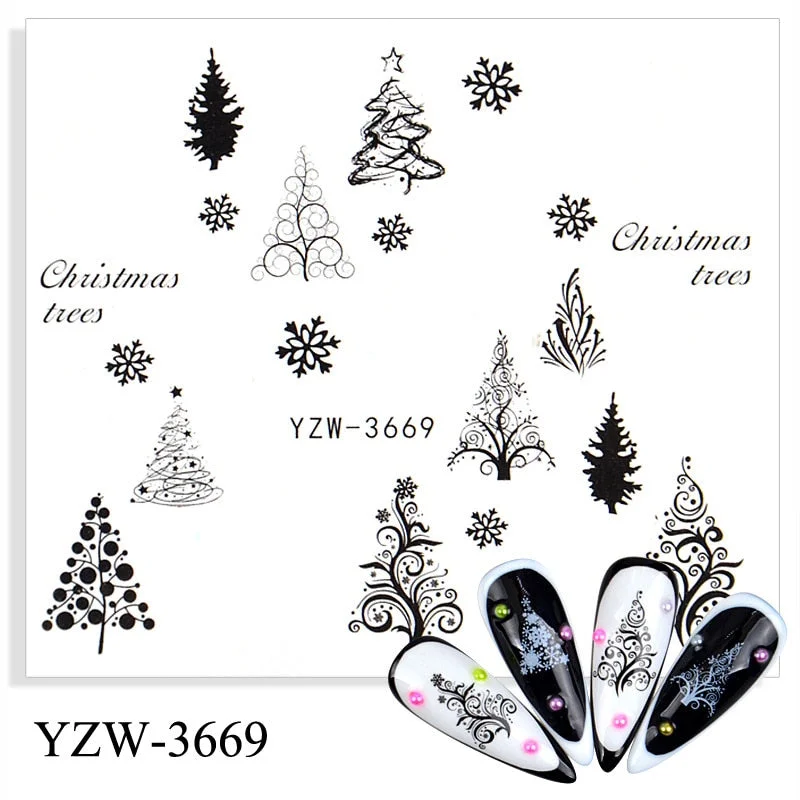 Merry Christmas 3D Nails Sticker Winter Cute Cartoon Sliders Snowflake Elk Xmas Tree Decal UV Gel Polisn Manicures Foils Decor-Nail Inspo