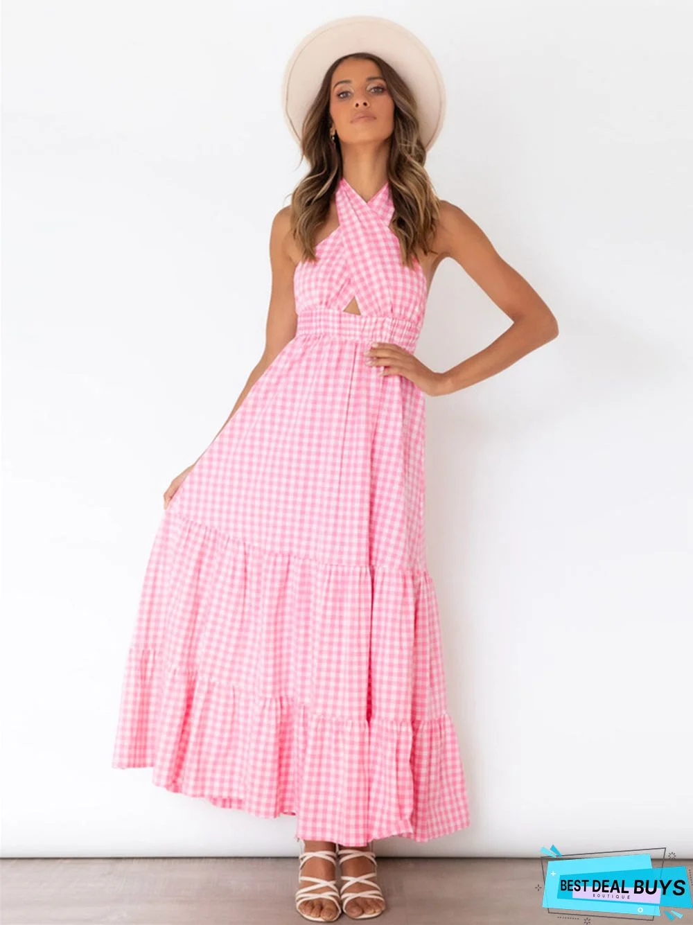 Sexy Backless Waist Dress Temperament Plaid Plus Size Black Dresses