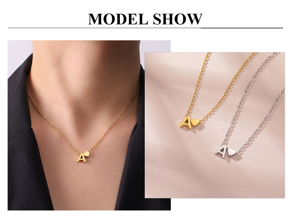 Tegooe Initial Letter Mini Heart Pendant Necklace - Stainless Steel A-Z Choker