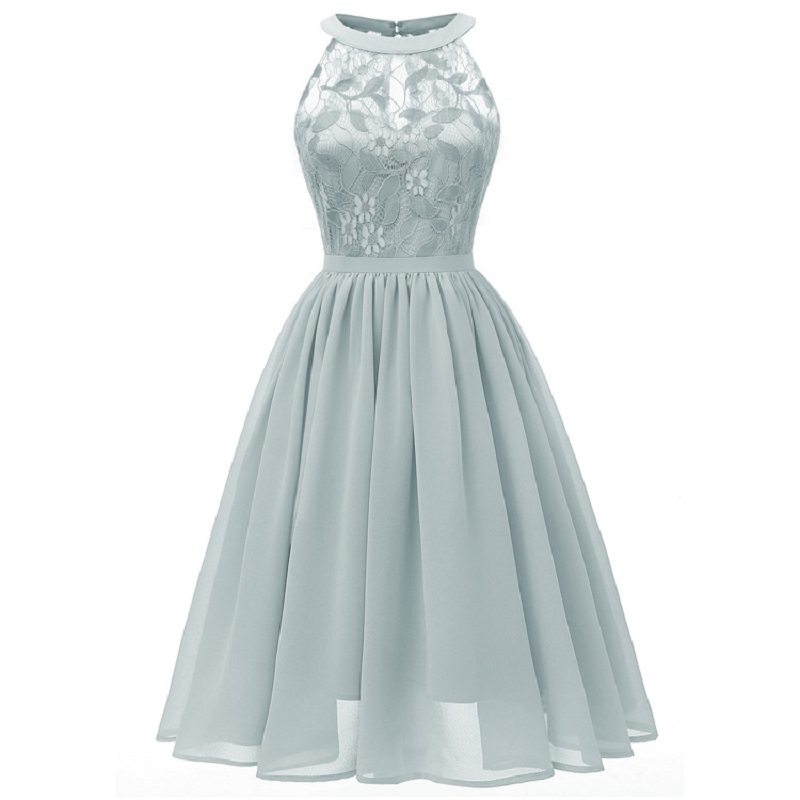 Sexy Fashion Swing Solid Color Party Fashion Lace Halter Vintage Dress