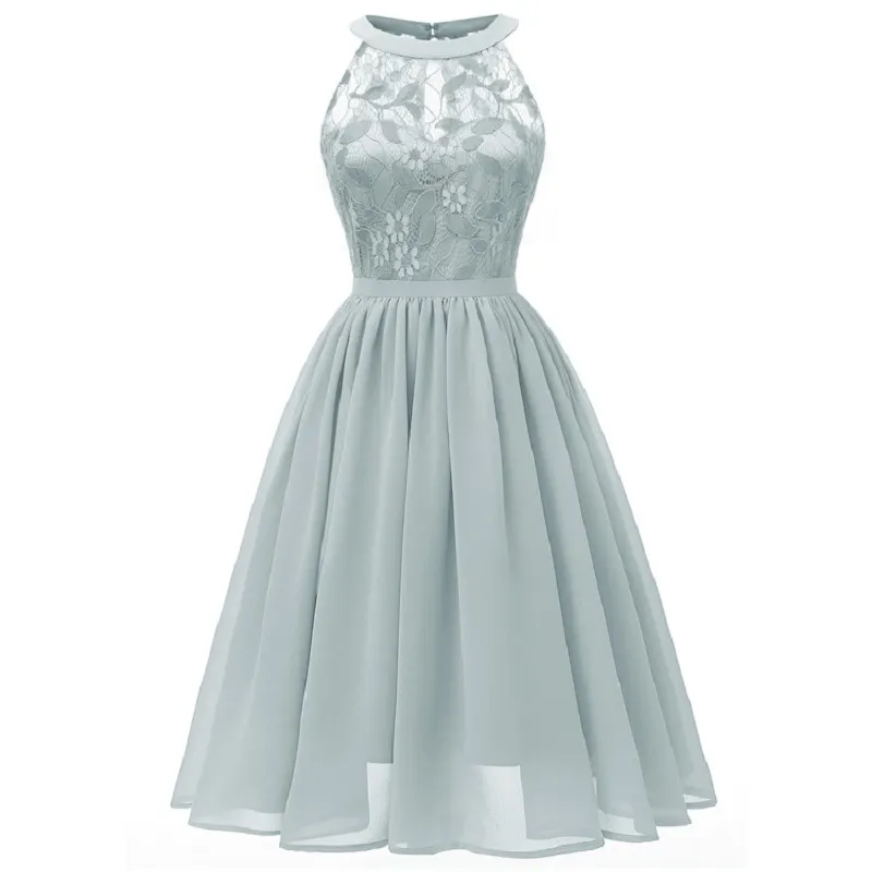 Sexy Fashion Swing Solid Color Party Fashion Lace Halter Vintage Dress