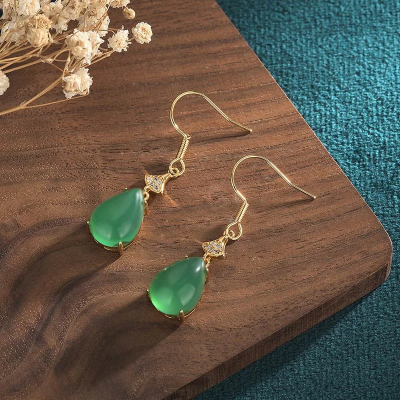 Cyan Jade Luck Drop Earrings