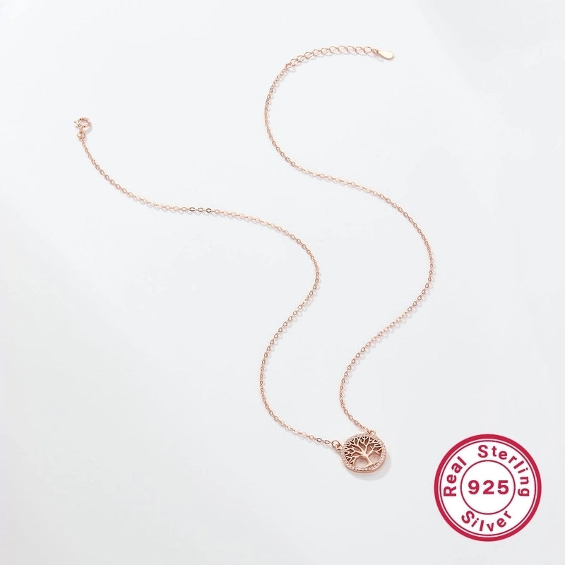 925 Sterling Silver Long-Lasting Plated Zircon Inlay Inlaid Zircon Tree Life Tree Pendant Necklace