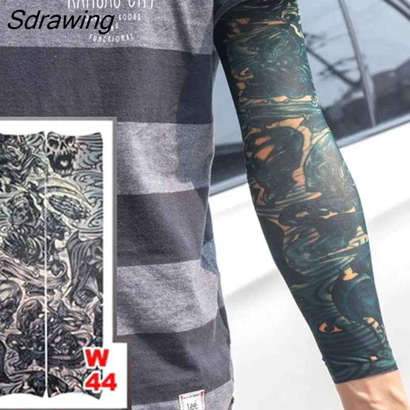 Sdrawing Temporary Tattoo Sleeve Tattoos Full Long Arm Tattoo Sleeve Men Elastic Nylon Tattoos skull dragon snake tiger tatoo sleeve