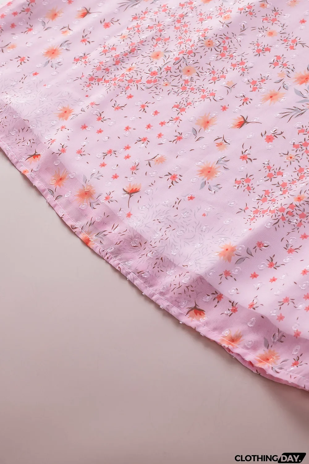 Pink Floral Print Drawstring Frill Trim Sleeveless Top