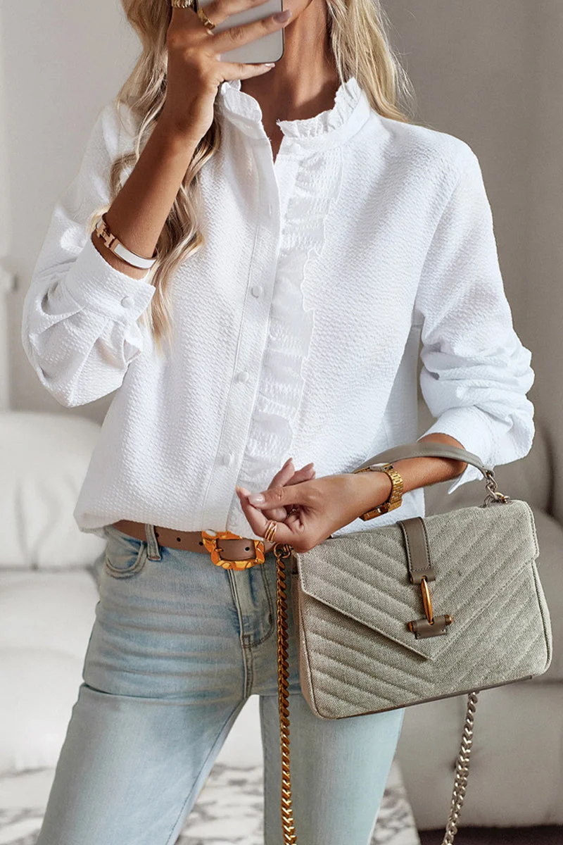 Patchwork Lotus Leaf Collar Blouses