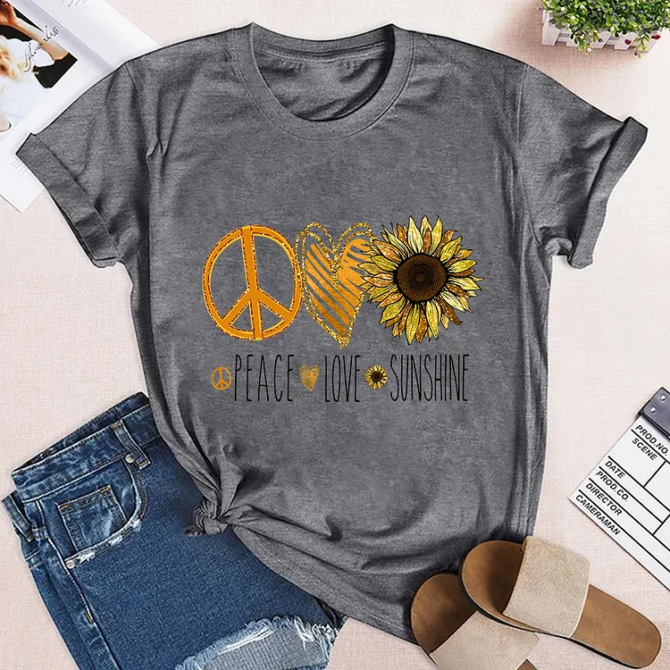 Peace and Love Sunshine Theme Neck T-shirt-Annaletters