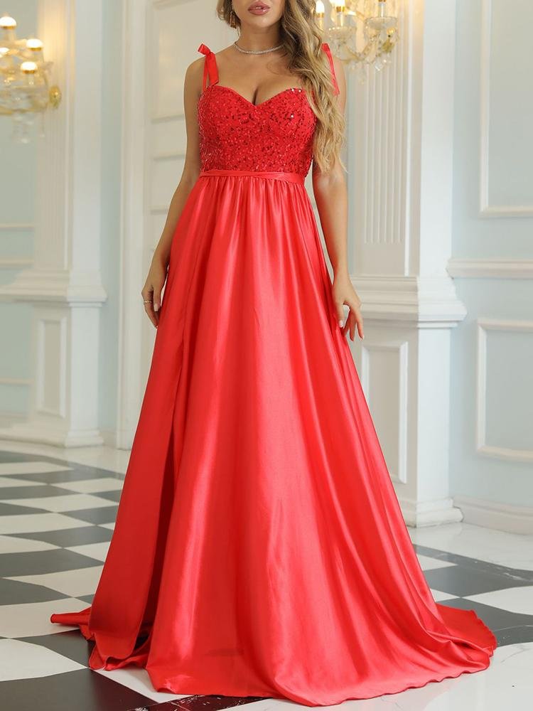 Promsstyle Long sling sequin red midi evening dress