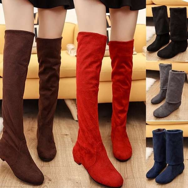 Women Fashion Boots Over the Knee Tigh High Suede Long Boots Winter Shoes Black Brown Red Grey Blue - Shop Trendy Women's Clothing | LoverChic