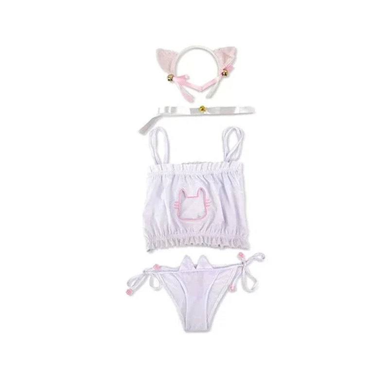 Billionm OJBK Women's Cosplay Lingerie Set Perforation Embroidery Lovely Underwears Underpants Suit Kitten Keyhole Cute Sexy Outfit