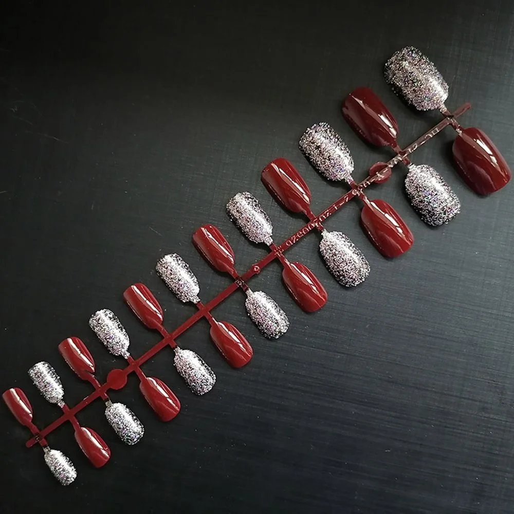 24Pcs Shiny Glitter Detachable False Nails Long Ballerina Pink Wearable Fake Nails Full Cover False Nail Tips with glue design-Nail Inspo