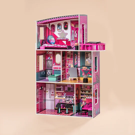 Wooden Dollhouse Large Dreamhouse(43.3" Tall) 25PCS Accessories& Furniture for 12-Inch Dolls WDH06	 | Robotime Online