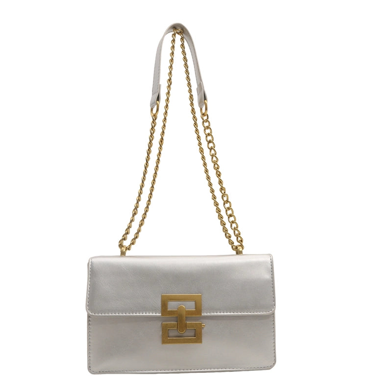 Women’s Small Pu Leather Solid Color Elegant Square Lock Clasp Crossbody Bag