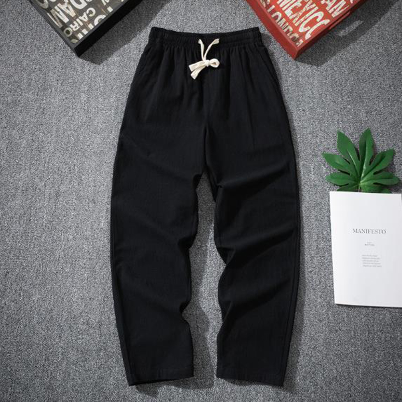 Men's Vintage Elastic Waist Pocket Casual Cotton Linen Pants  artssus