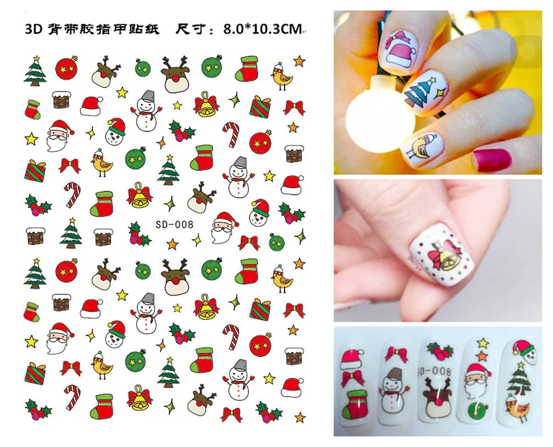 3D Christmas Autumn Winter Nail Sticker Santa Claus Elk Snowman Christmas Tree Star Deer Sliders Manicure Art Gel Polish Decals-Nail Inspo