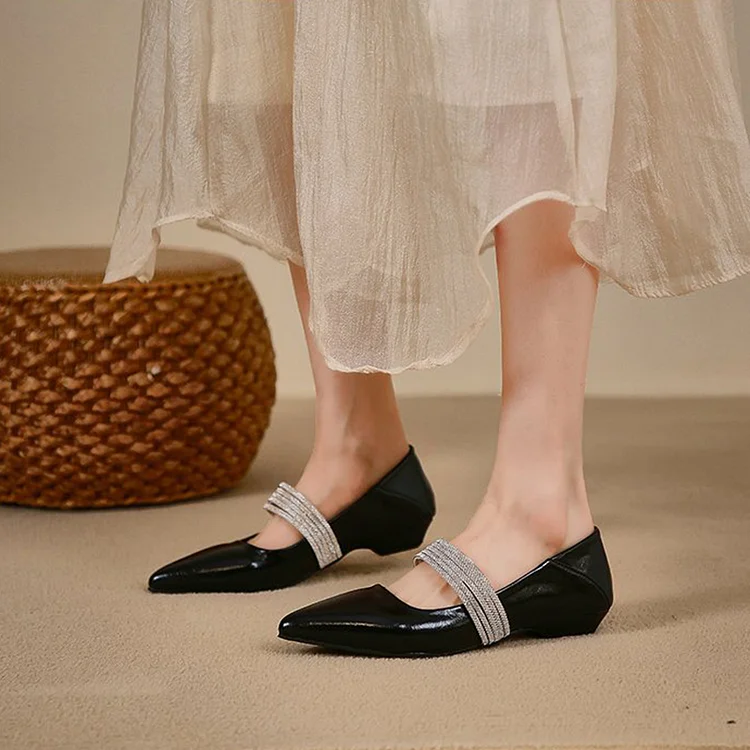 Vintage Pointed-Toe Mary Jane Rhinestone Flats 1688 Stunahome.com