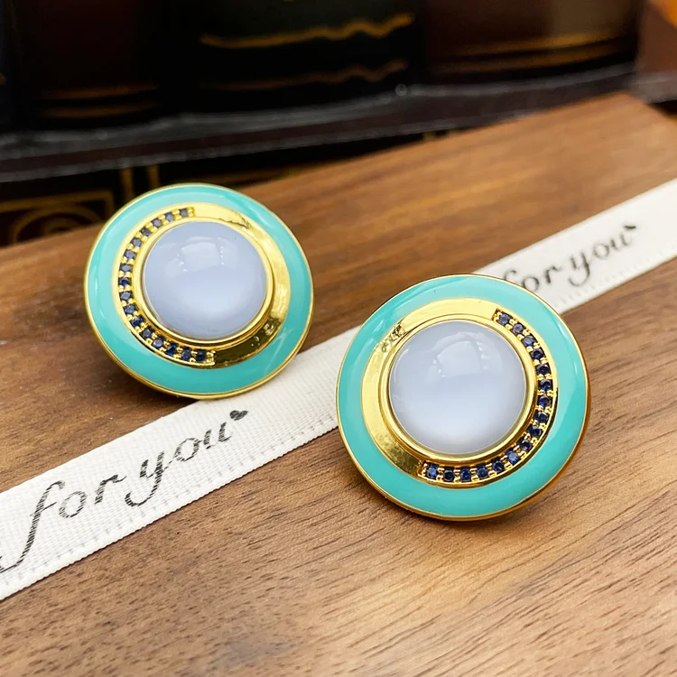 Dripping oil round earrings
