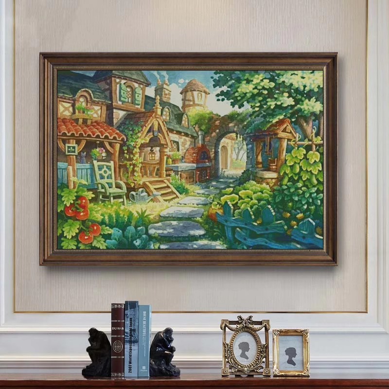 【DD00199- Cat Teacher Green Courtyard】 Painting Fairy Cross Stitch