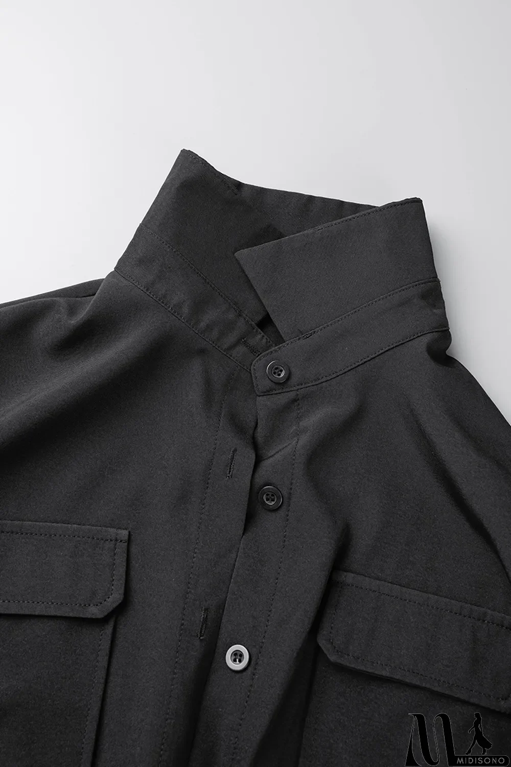 MidiSono - Brown Casual Solid Patchwork Buckle Turndown Collar Tops