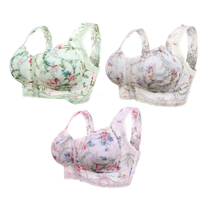  thdmladies Flower Print Full Cup Lace-trim Bra thedmladies