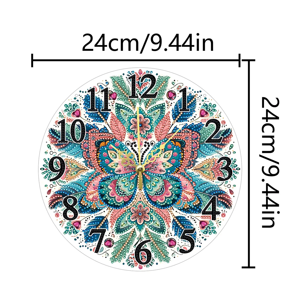 2D Flat DIY Butterfly 5D Diamond Painting Hanging Clock for Living Room Decor