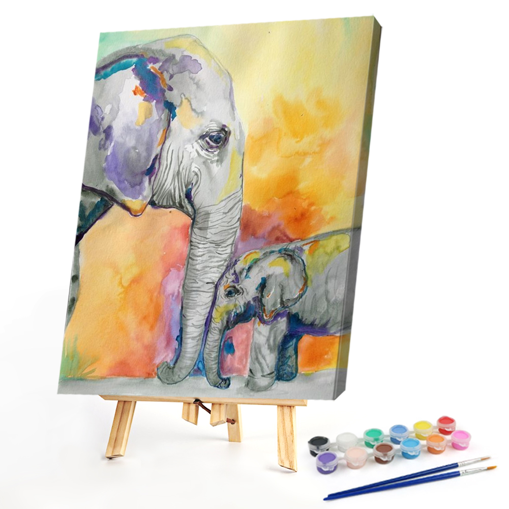 

40*50CM - Paint By Numbers - Elephant Mother Son, 501 Original