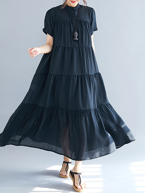 Tiered Loose Short Sleeve Round Neck Maxi Dress