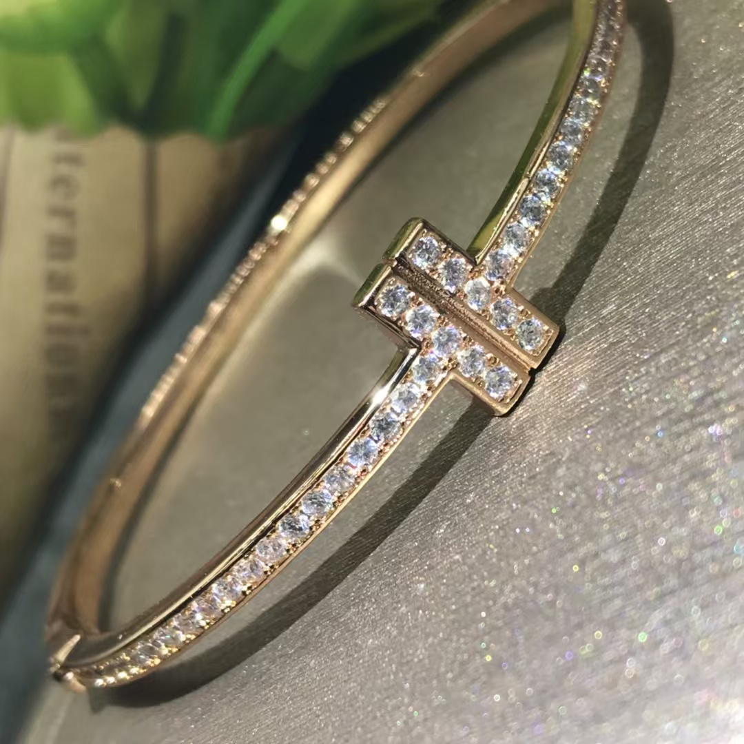 Buy replica Tiffany Full Diamond Paved Double T Bangle and replica jewelry from PICKS Jewelry