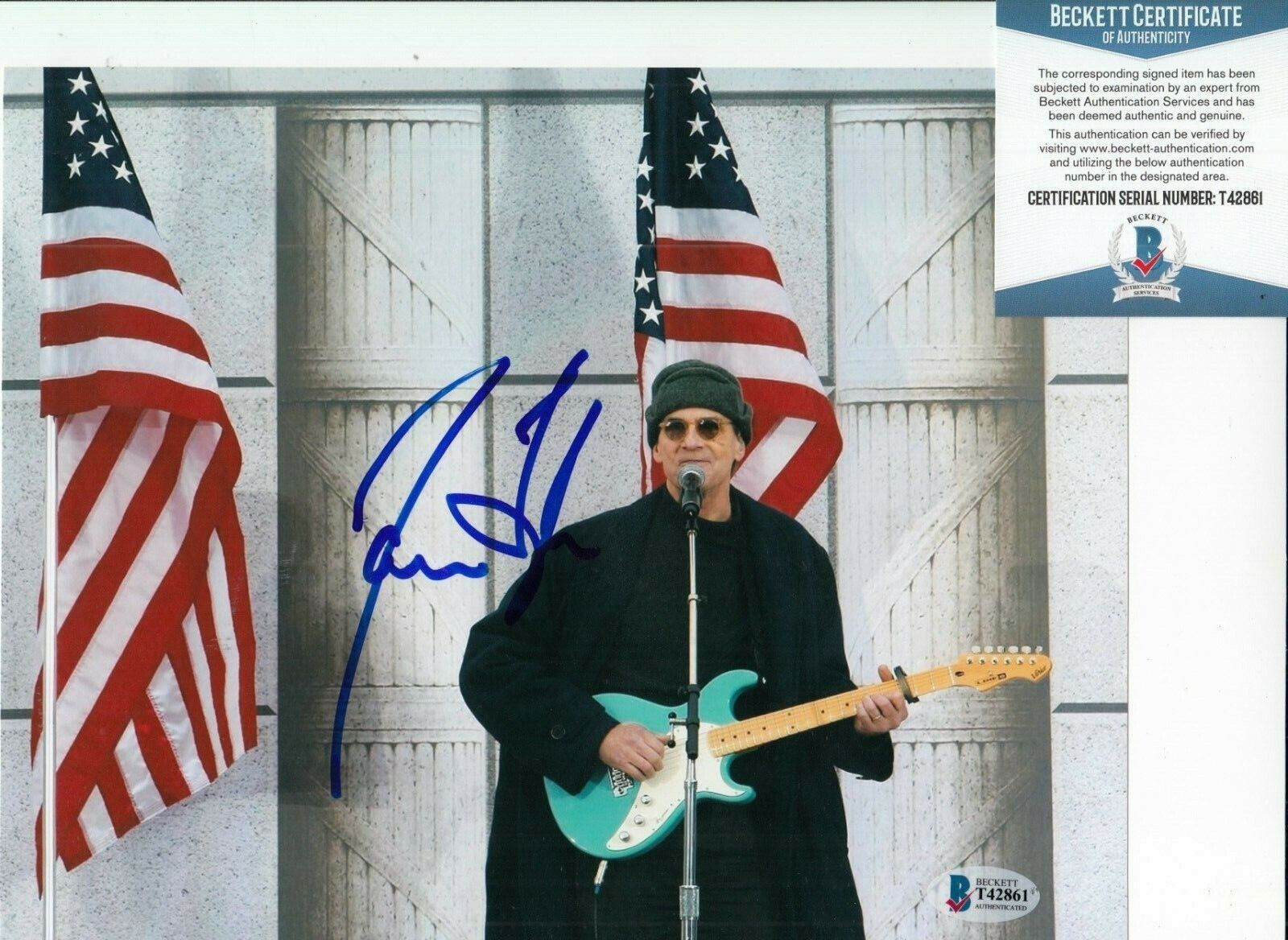 JAMES TAYLOR signed (FIRE AND RAIN) Music Legend 8X10 Photo Poster painting BAS BECKETT T42861