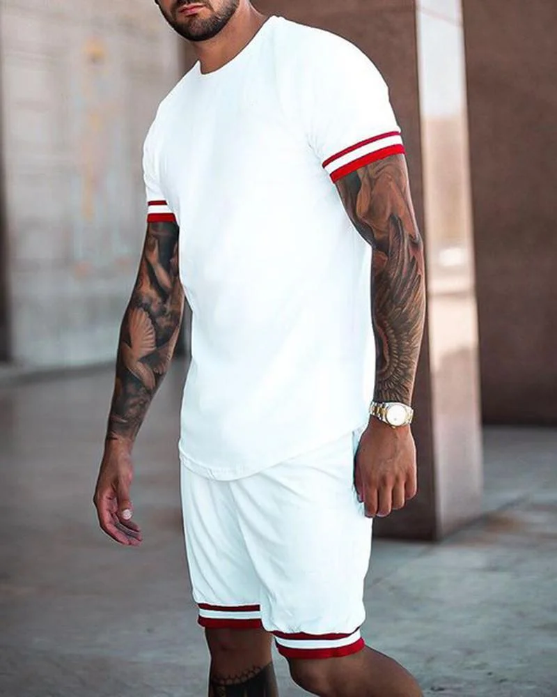 Men's Casual White Short-sleeved T-shirt Shorts Sports Suit
